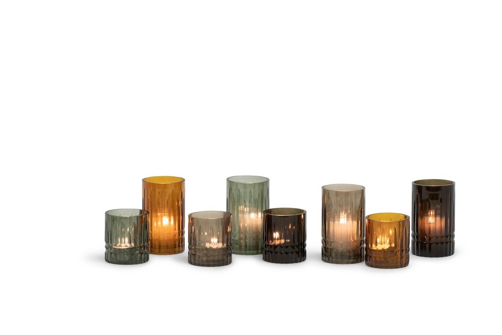 T-Light holder handcutted light smoke - glass - Ø 12,5x7cm - 4/24