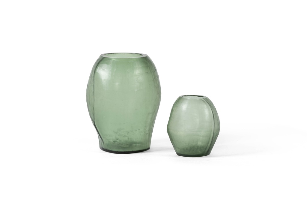MOUTHBLOWN VASE ORGANIC GRID CUTTING - Ø21cm X 27cm -BIG - GREEN
