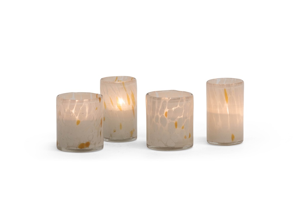 T-light holder spotted - white/amber - Ø9 x 10cm - p 4/24