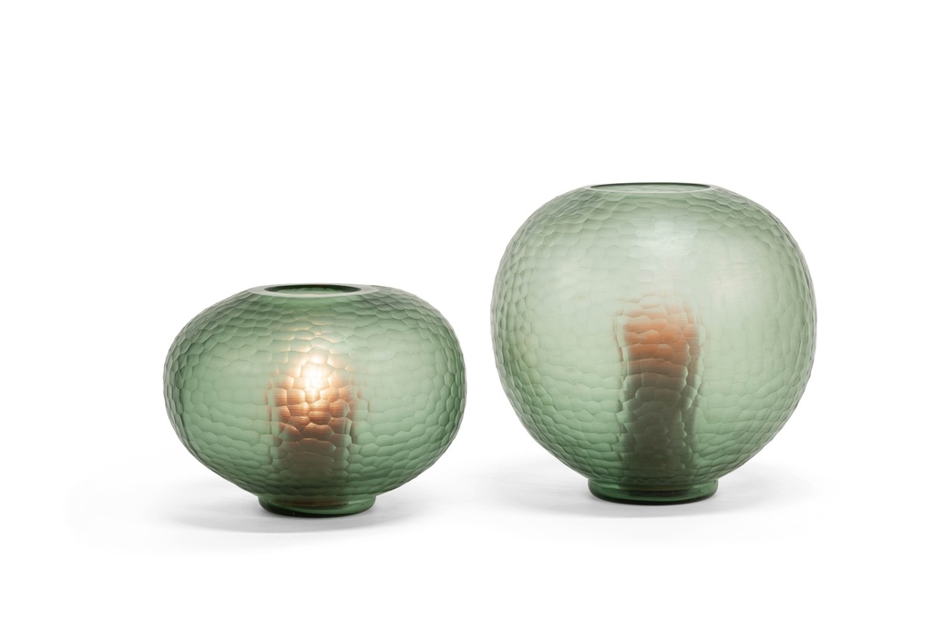 Mouthblown cutted bolvase on stand big - green - 38x37x36cm - p 1/1