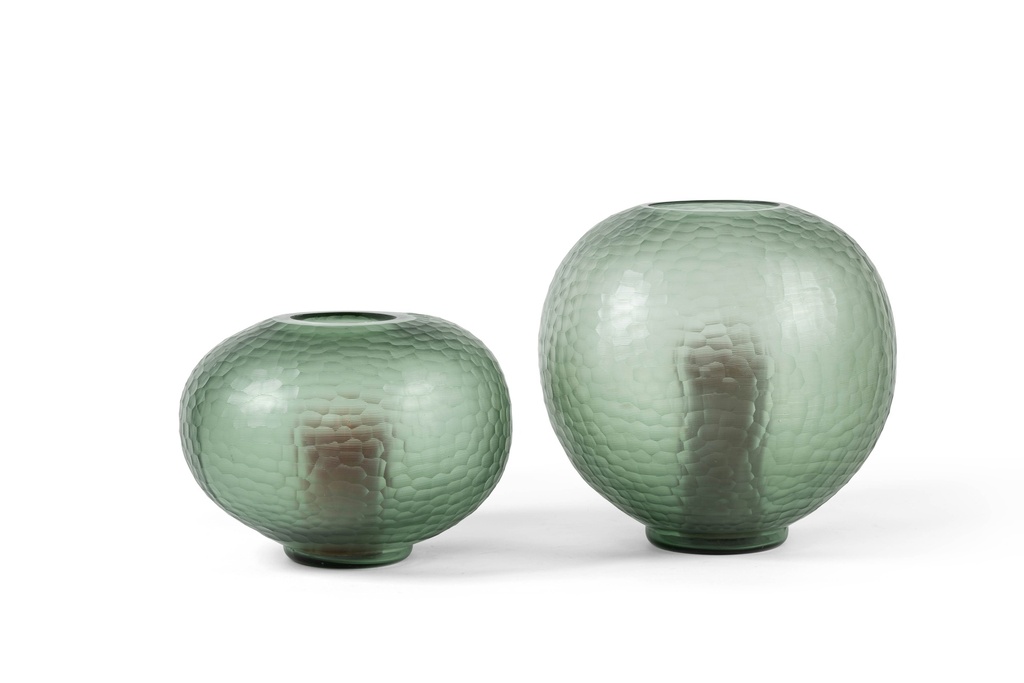 Mouthblown cutted bolvase on stand big - green - 38x37x36cm - p 1/1