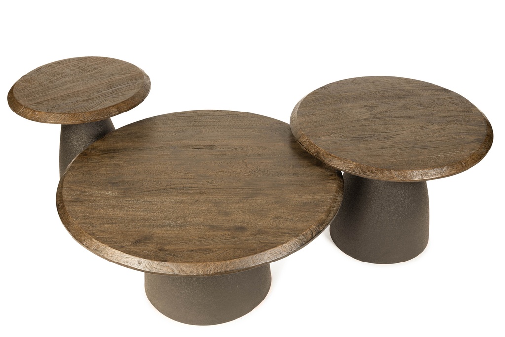 Coffee table - matt brown brushed wood + brown metal foot big - Ø80 x 40cm - p 1/1