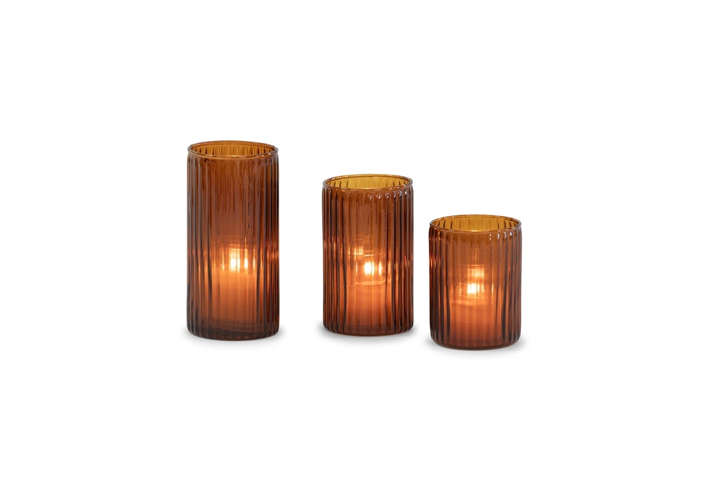 Votive ribbed sprayed - amber - medium - Ø7x12cm - p/6/36