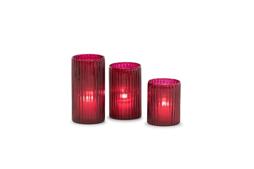 Votive ribbed sprayed - red - medium - Ø7x12cm - p/6/36