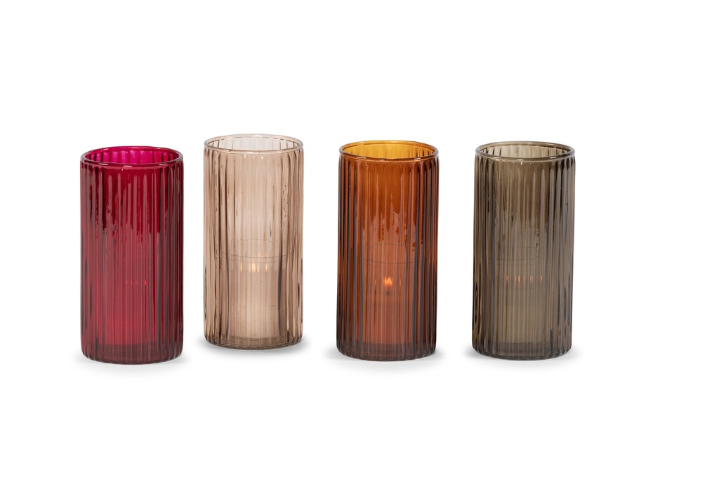 Votive ribbed sprayed - amber - large - Ø7,5x14,5cm - p/6/24