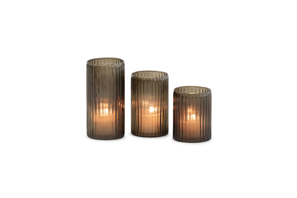 Votive ribbed sprayed - smoke - large - Ø7,5x14,5cm - p/6/24