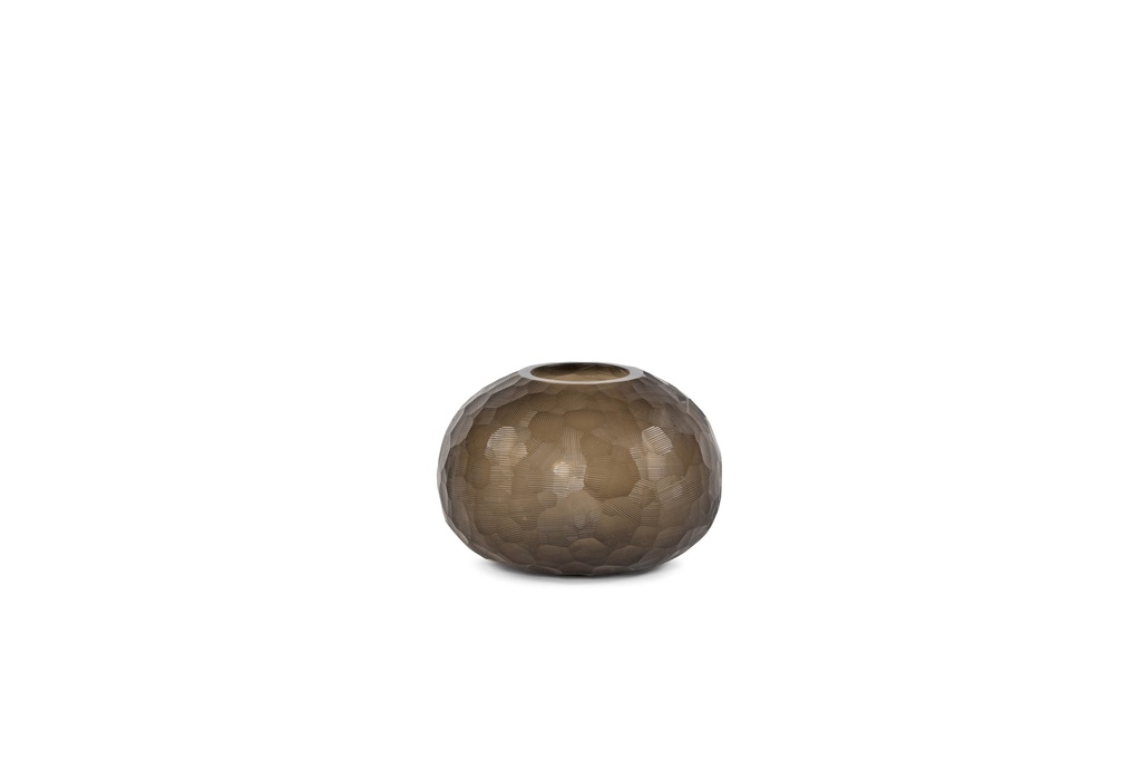 Vase rounded faceted - handcut solid -  - smoke - small - Ø20x13,5cm - p/1/4