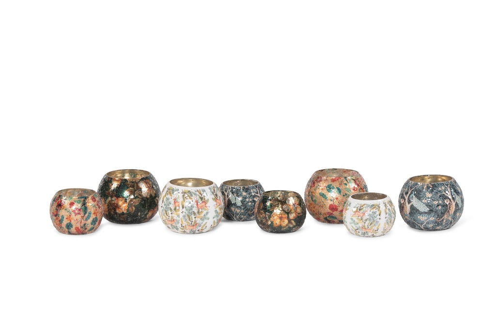Votive boll crackeled glass - X-mas bouquet - small - Ø8x6cm - p/6/