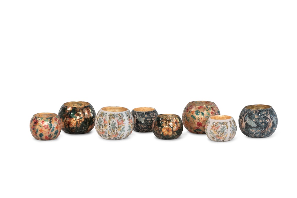 Votive boll crackeled glass - X-mas rendeer - large - Ø10x8cm - p/4/80