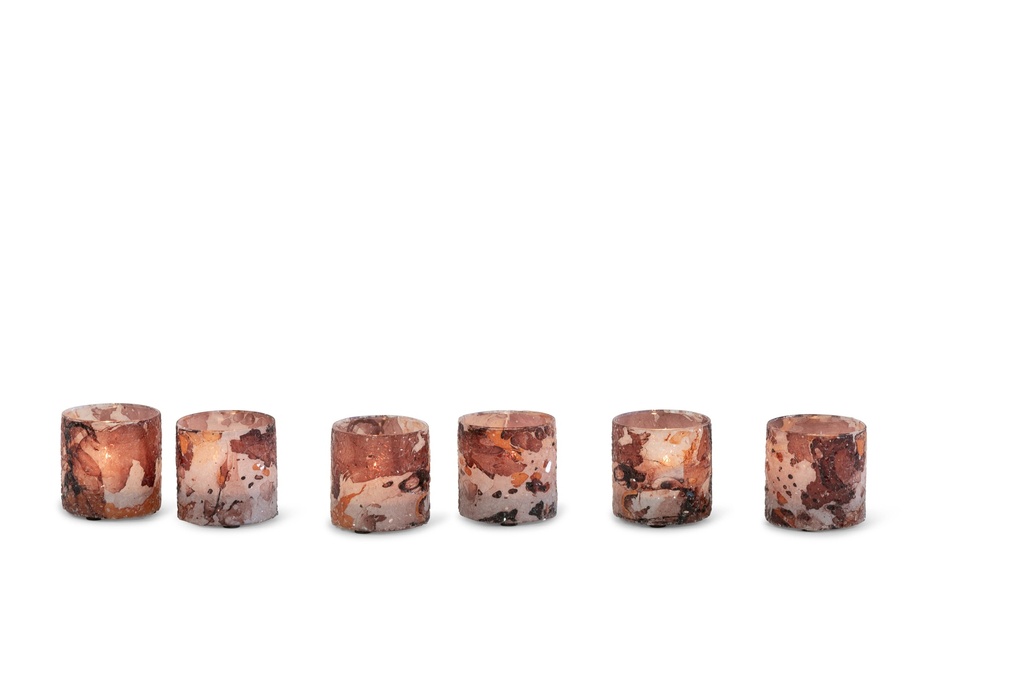 Votive burgundy/creme glass mosaïc - Ø7x8cm - p/6