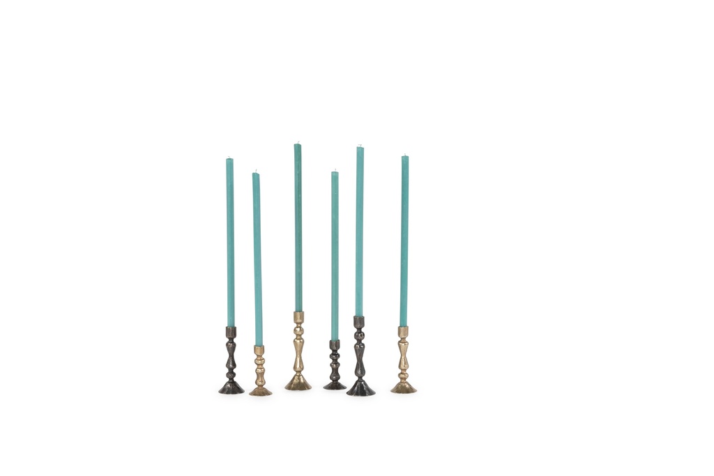 Handforged fine taperholder - bronze antique - for tapers Ø2,1cm - set of 3 - H7cm/H9cm/H11cm - p/2 sets