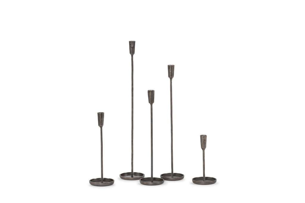 Handforged taperholder - bronze antique - for tapers Ø2,1cm - set of 3 - H20cm/H30cm/H40cm - p/2 sets