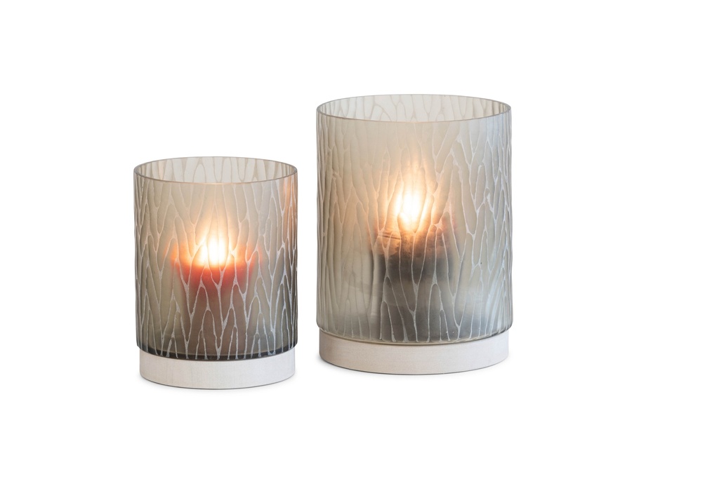 Hurricane cylindrical cutted light smoke with stone base - small - Ø 20x28cm - 1/1