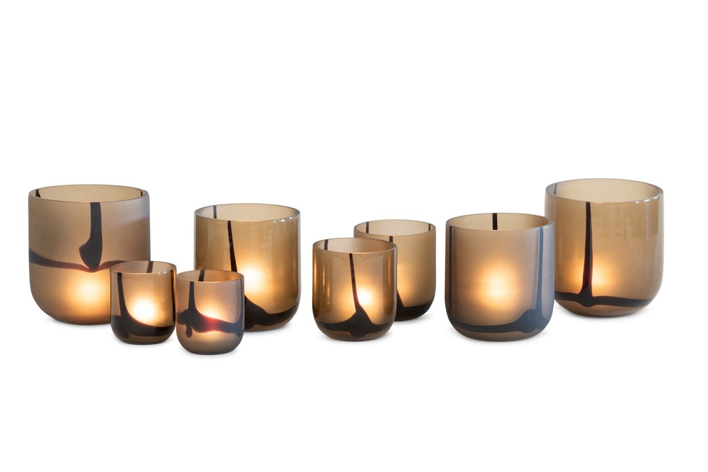 T-light holder multi lines purple shiny - medium - Ø12x13cm - p/1/12