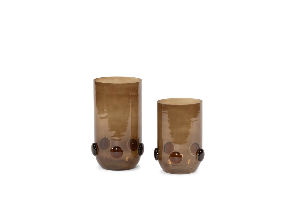 Vase solid - smoke with amber beads - small - Ø15,5x23cm - p/1/4
