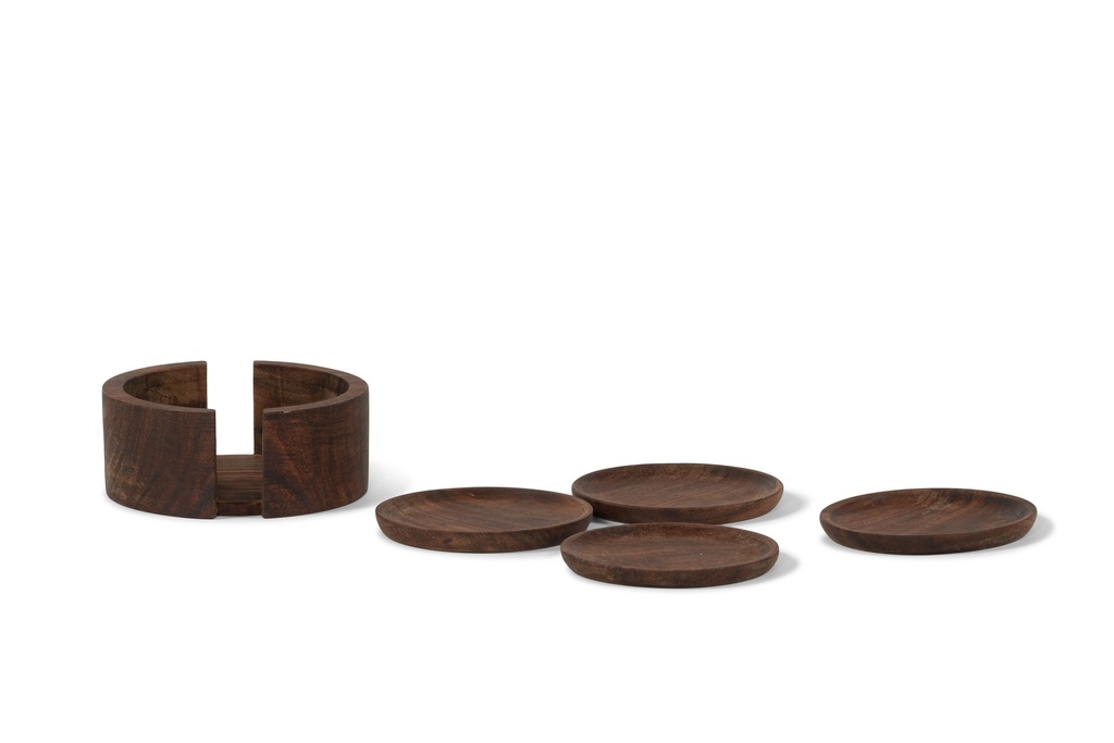 Wooden coasters with stand natural oiled - set of 4 - Ø12 x 5cm - p 2