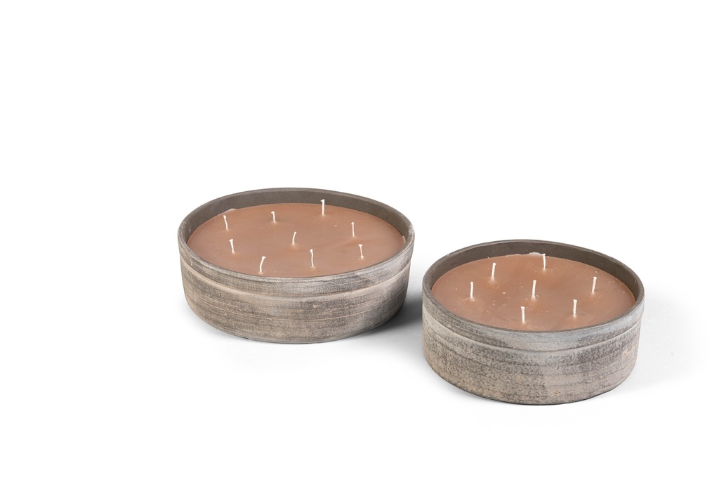 Terracotta indoor candle - round - choco aged - Ø 27 x 8cm - 9 int. coton wick - p/2