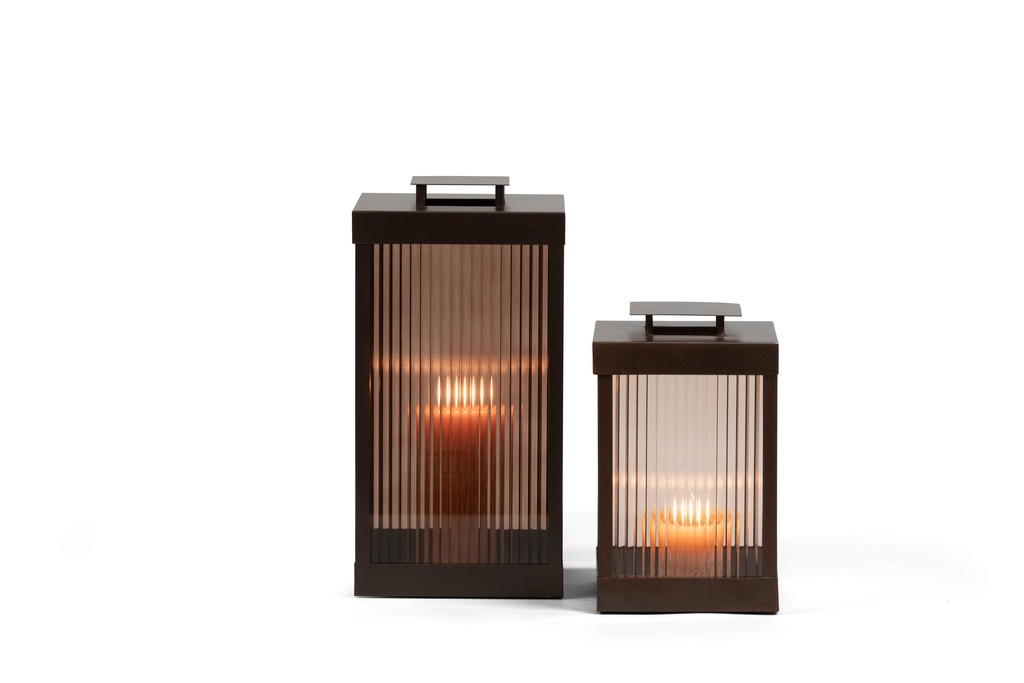 Lantern - copper brown with brown ribbed glass - small - 21x21x34cm - p/1/4