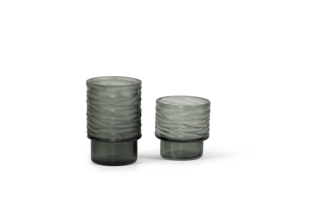 T-light holder round with ribble cutting - grey - big - Ø8x12,5cm - 4/24