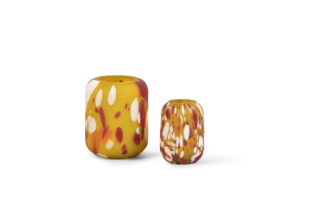MOUTHBLOWN T-LIGHT YELLOW MULTI MATT Ø10cm X 13cm - 4/12 - YELLOW & MULTI COLORS