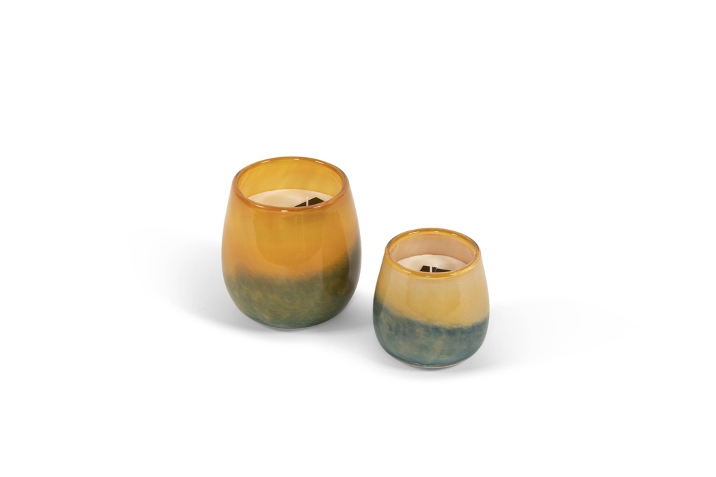Scented candle bowl with green to ochre design - Ø15x14cm - 3 - int. cot. - p/2