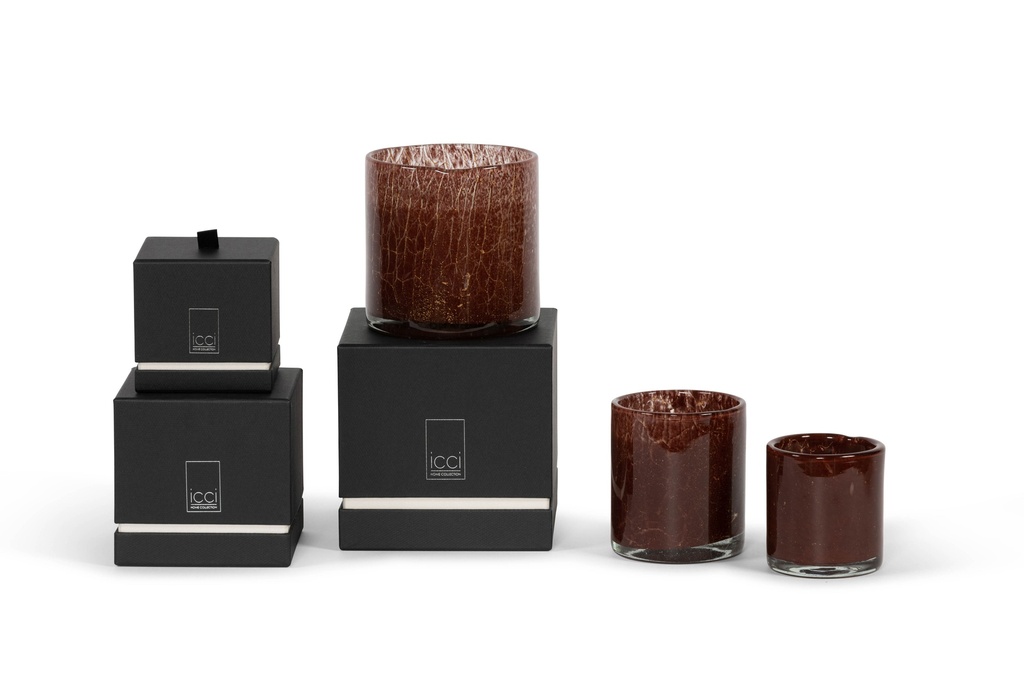Thick votive cylinder with burgundy gold craquelure design - Ø 14 x 14 cm - 3 - int. cot. - p/2