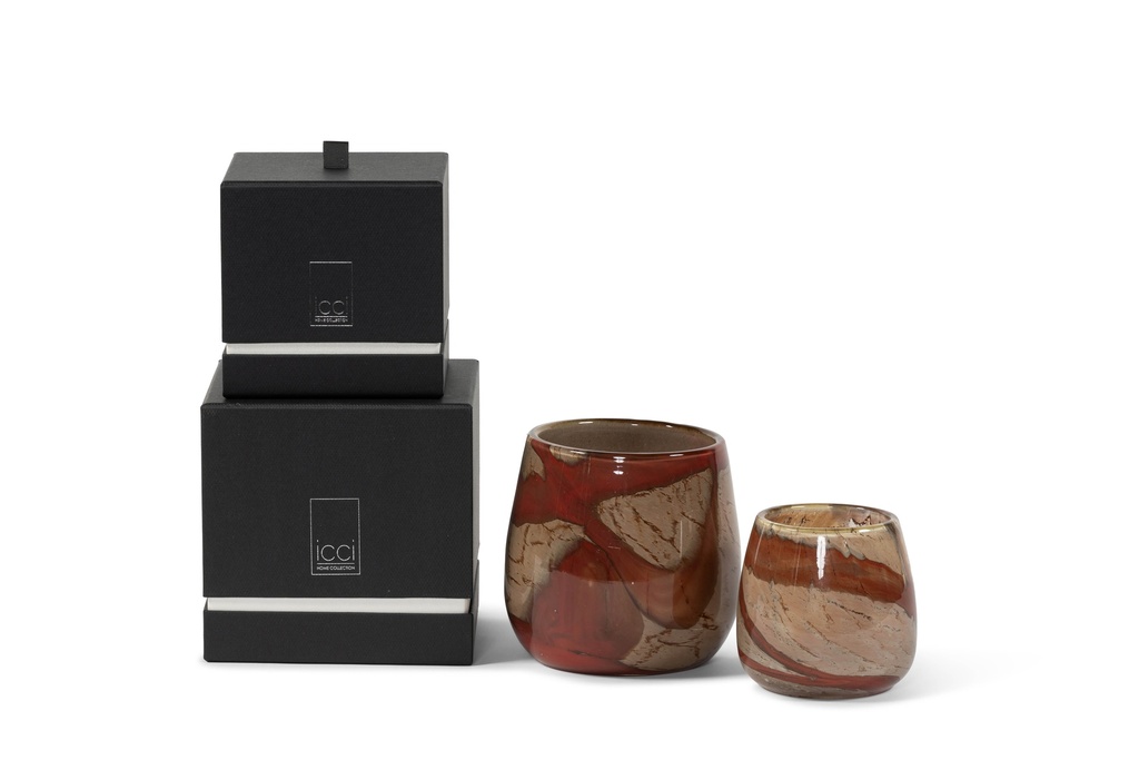 Scented candle thick votive bowl with wave design honey red - Ø 12x11cm - 1 - int.cot. - p/4