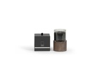 Smoke glass votive with dark wood cover/stand - Ø 10,5 x 10cm stand/Ø 12 x 9cm - 3 or 1 - int. cot. or wood - p/4
