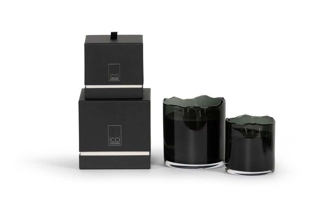 Scented candle black glass votive with organic rim - Ø 15 x 15cm - 4 - int. cot. - p/2