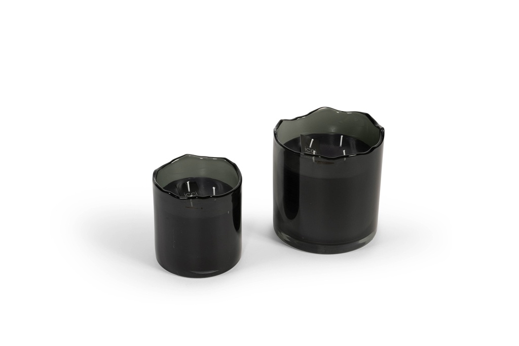 Scented candle black glass votive with organic rim - Ø 15 x 15cm - 4 - int. cot. - p/2