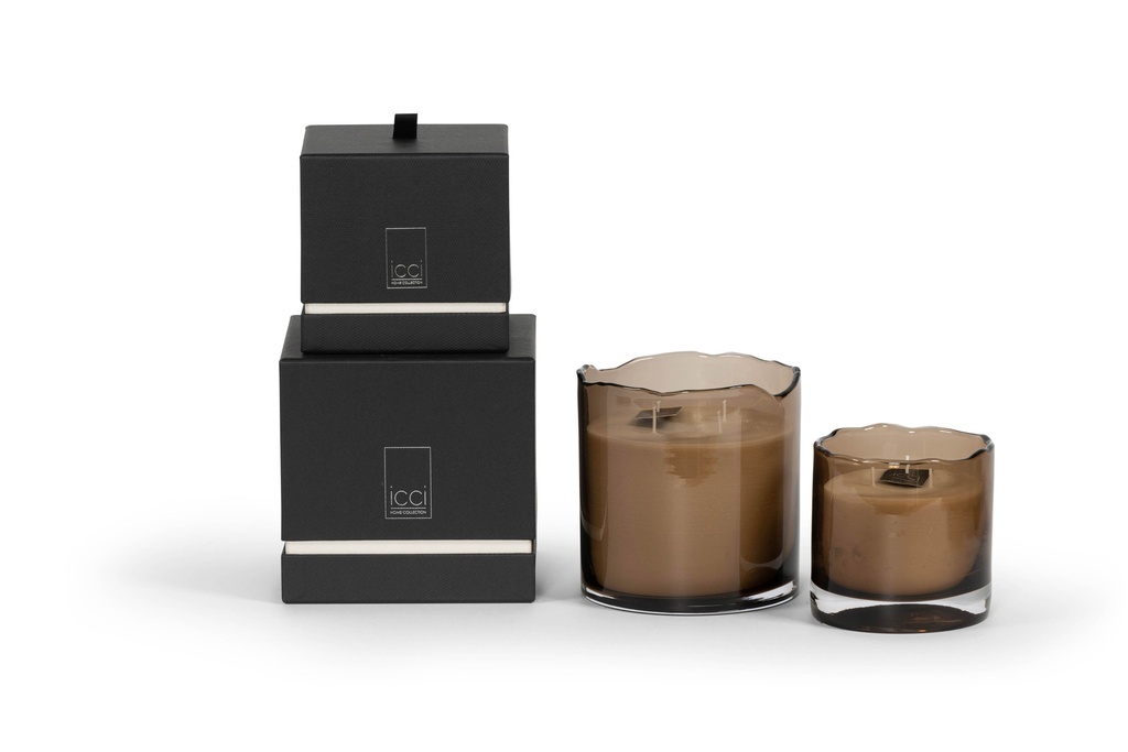 Scented candle mocha glass votive with organic rim - Ø 15 x 15cm - 4 - int. cot. - p/2