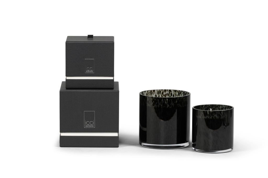 Scented candle cylindrical smoke black spotted glass - Ø15 x 15cm - 4 - int. cot. - p/2