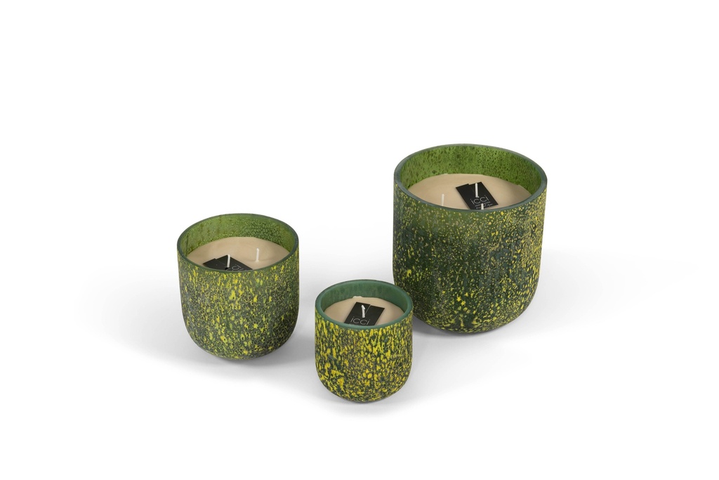 Mouthblown vase, matt green yellow spotted - large Ø15 x 15cm - 3 - int. cot. - p/2