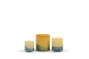 Thick votive cylinder with green to ochre design - glass - green/ocher - Ø14x15cm - p/4