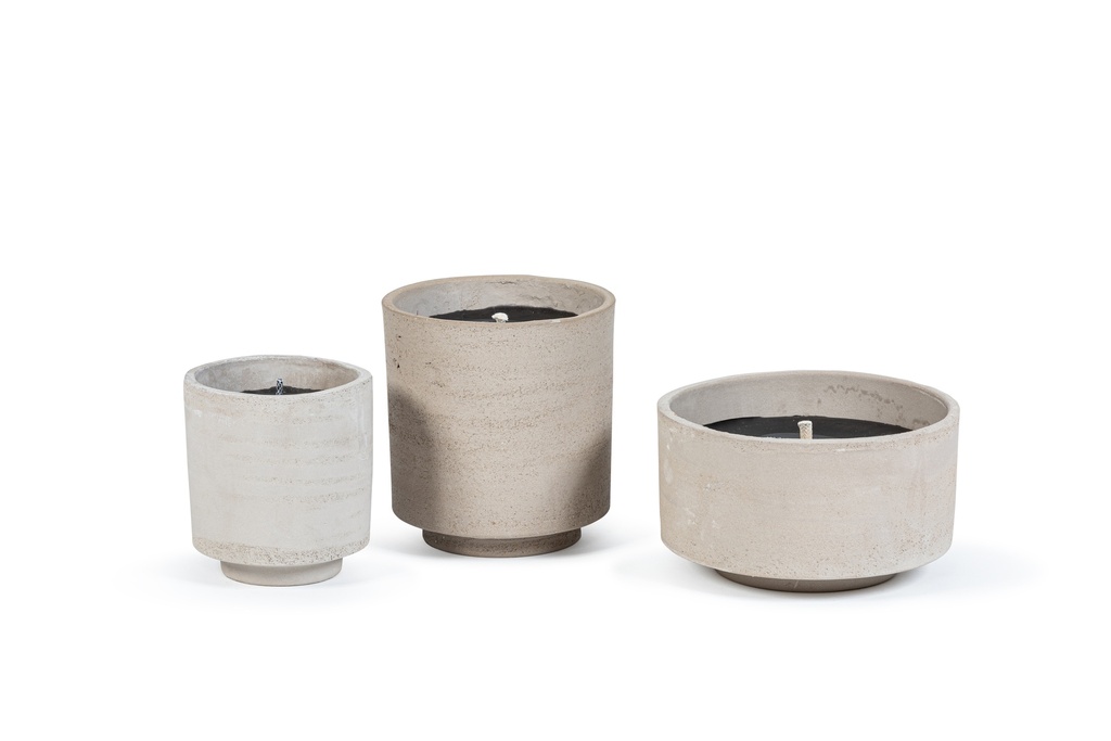 Round grey concrete/white terracotta pot - Ø 18 x 10cm - 1 - ext. cot. - p/8
