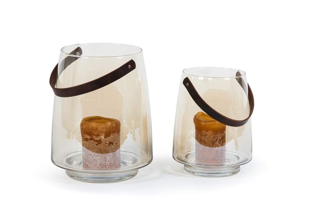 Hurricane with leather handle - glass - luster - Ø 22,5x28cm - p/1/1