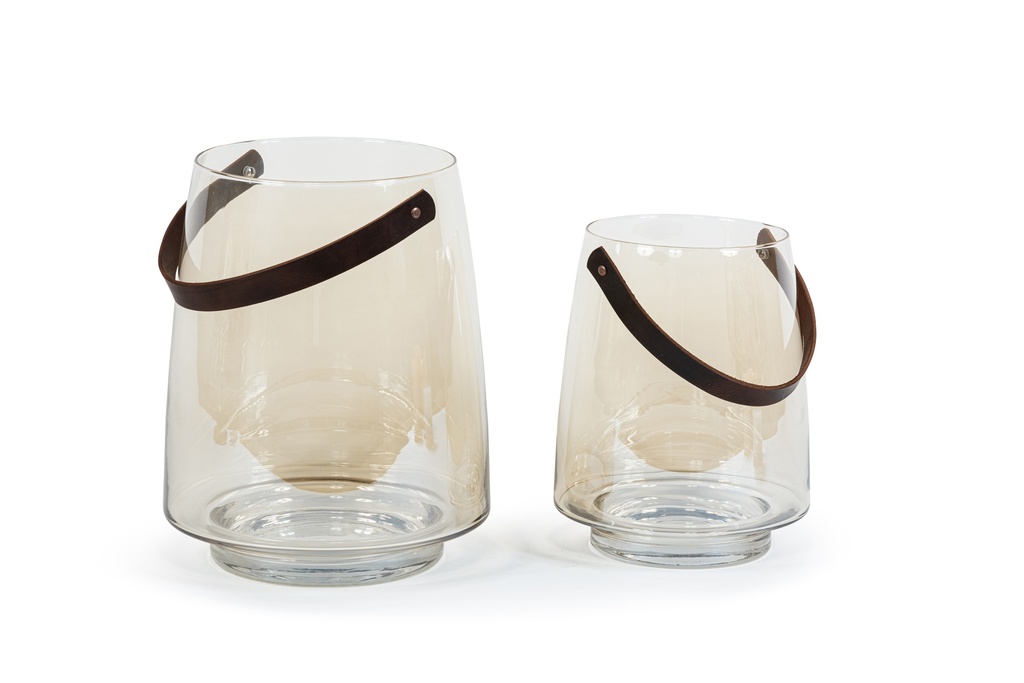 Hurricane with leather handle - glass - luster - Ø 28x35cm - p/1/1