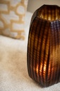 Mouthblown vase vertical flat cutting brown / cream - large - Ø28x46cm - p/1/1