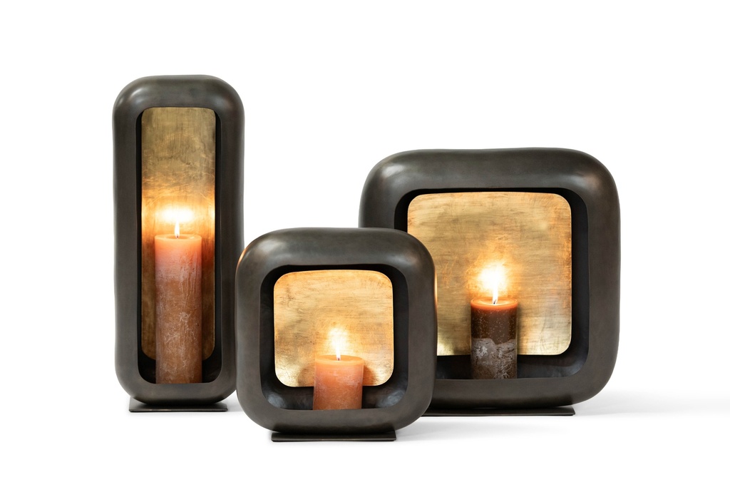 Standing rectangular candle holder nickle antique/gold antique leafing - 20 x 11,5 x 51 cm - p 1/4