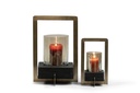 Lantern brass antique with black brushed base & smoke luster glass - small - 18x18x30cm - 1/4