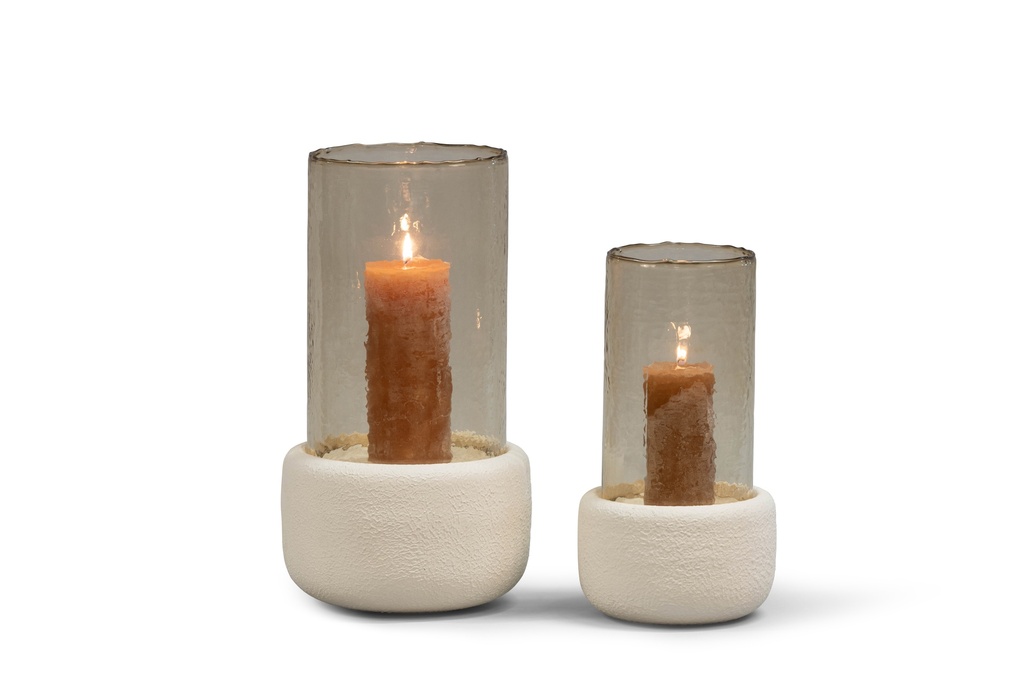 Hurricane textured stone ivory with hammered brown luster glass small - Ø20x35 cm - p 2