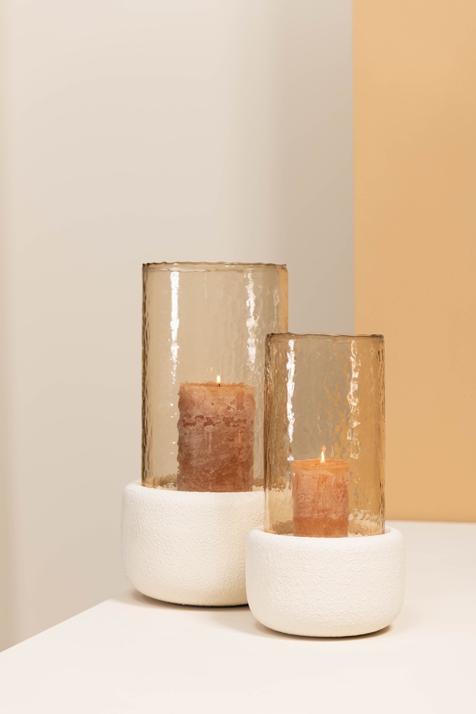 Hurricane textured stone ivory with hammered brown luster glass large - Ø25x43 cm - p 1