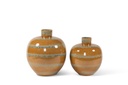 Bolvase reactif glazed ochre with green stripes medium- terracotta - Ø 33x38cm - p/1