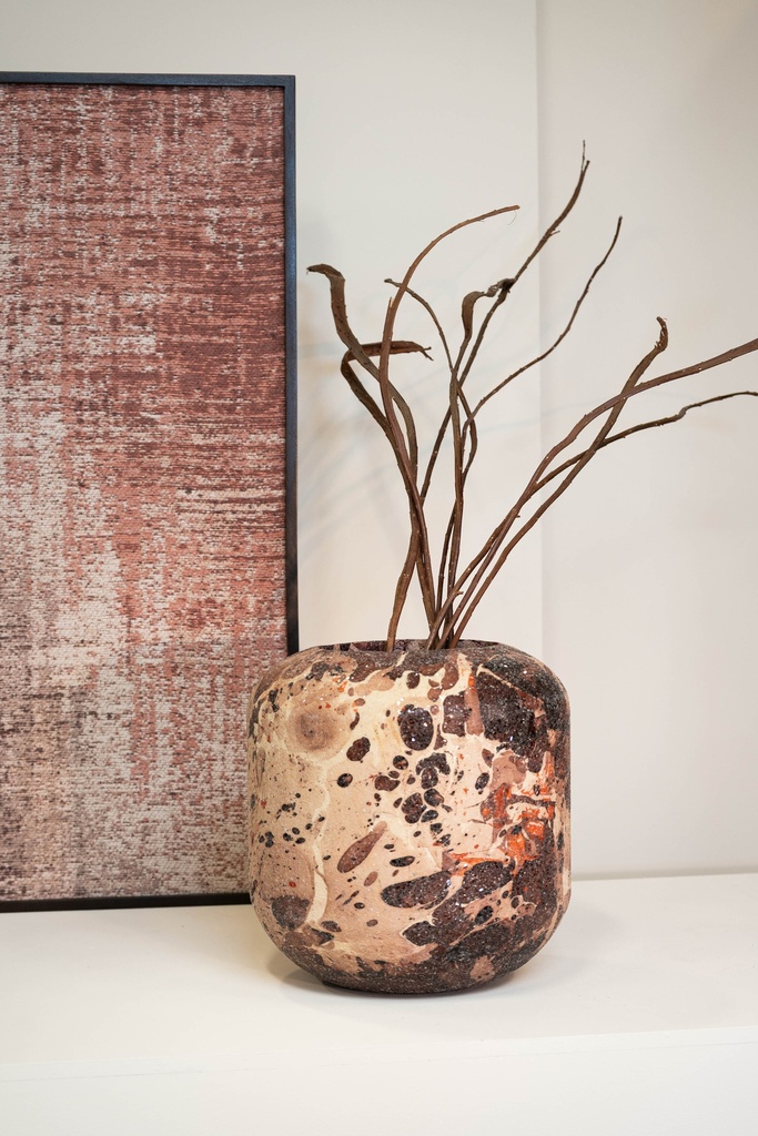 Metal Bulbvase burgundy / creme crackeled glass - small - Ø 40x40cm - p/1