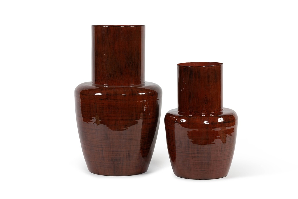 Vase enamel with neck dark brown antique XL - Ø44 x 65 cm - p 1