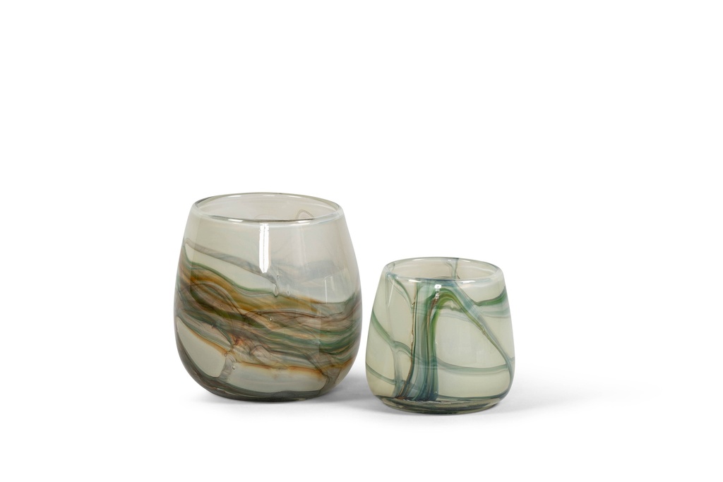 Thick votive bowl with wave design - glass - brownish green - Ø15 x 14cm - p/2