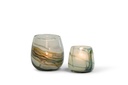 Thick votive bowl with wave design - glass - brownish green - Ø15 x 14cm - p/2