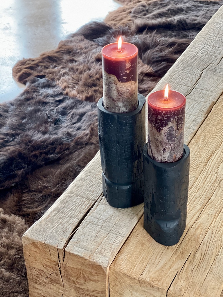Set of 2 candleholders for Ø8,6 - wood - black mat brushed - Ø10x24cm/Ø10x30cm - p1/8