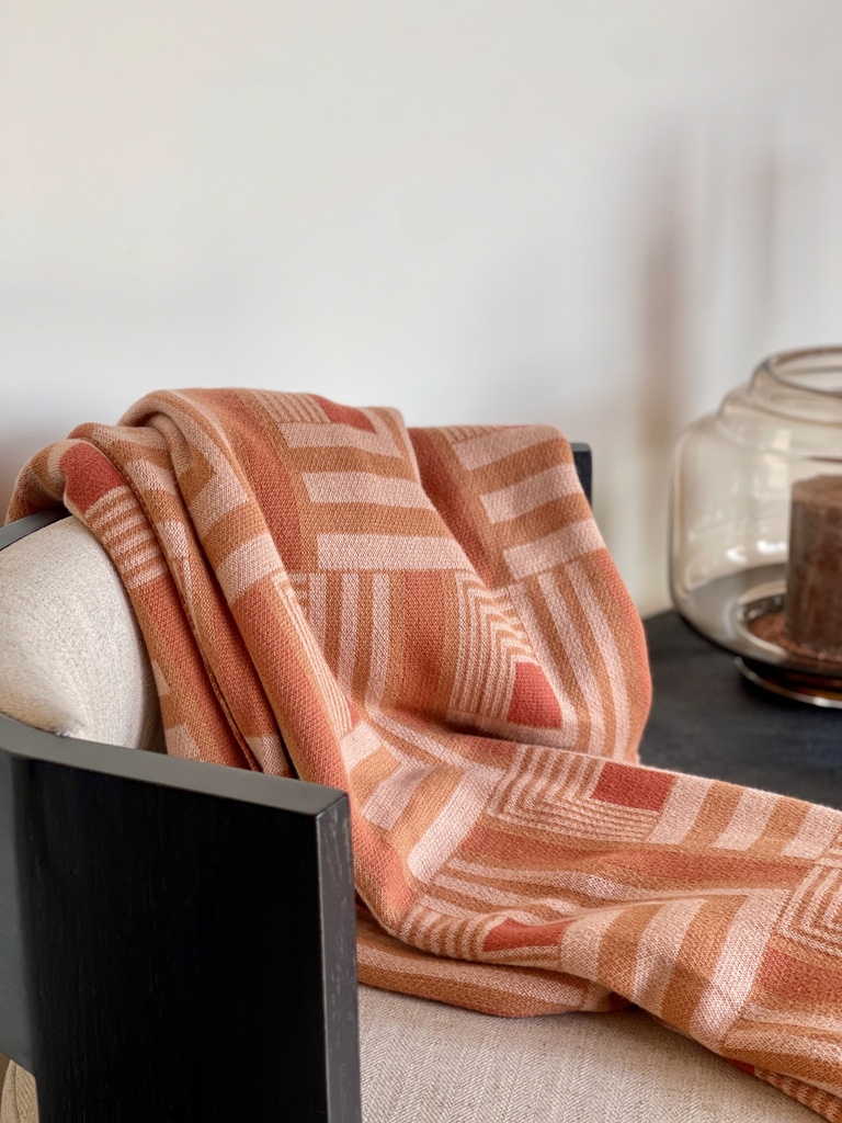 Plaid jaquard knitted cotton beige/light brown/rust/burn orange - 140 x 200cm - p 1/1