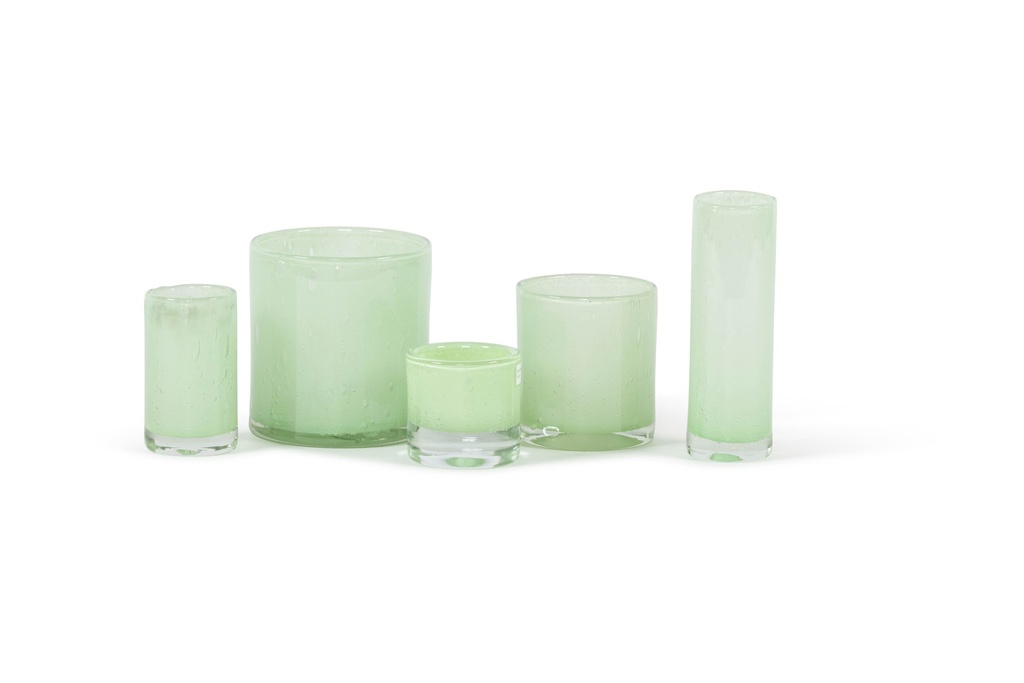 Cylindrical votive - glass - mint green - Ø 8,5x8,5cm - p/6